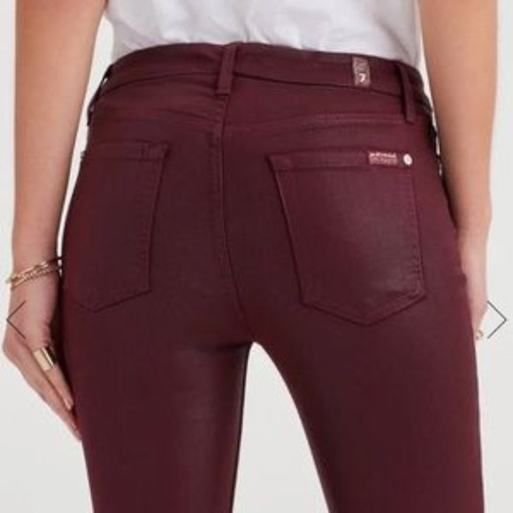 EUC 7 For All Mankind Skinny Coated Bordeaux Ankle Jeans Size 30 - Picture 3 of 9